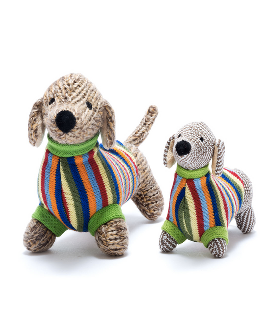 Dachshund Sausage Dog In Rainbow Striped Jumper Baby Rattle