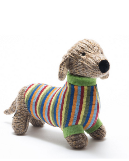 Dachshund Sausage Dog In Rainbow Striped Jumper Toy