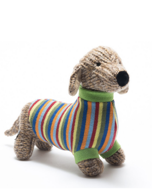 Dachshund Sausage Dog In Rainbow Striped Jumper Toy