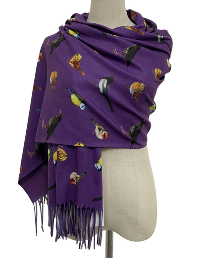 British Wildlife Birds Print Tassel Scarf