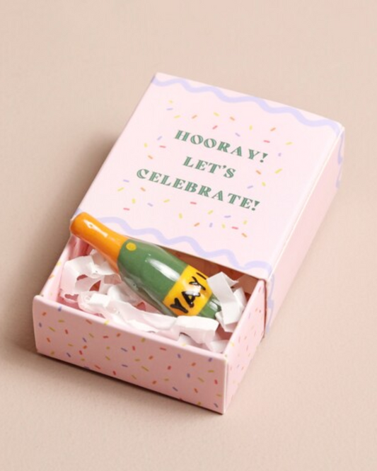 Hooray Champagne Ceramic Token In Matchbox