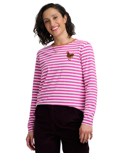 Chicken Flower Striped Brunswick Top