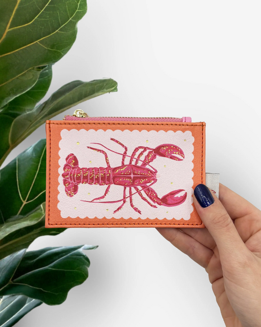Coral Lobster Zip Purse
