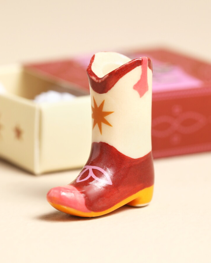 Cowboy Boot Tiny Ceramic Token In Matchbox