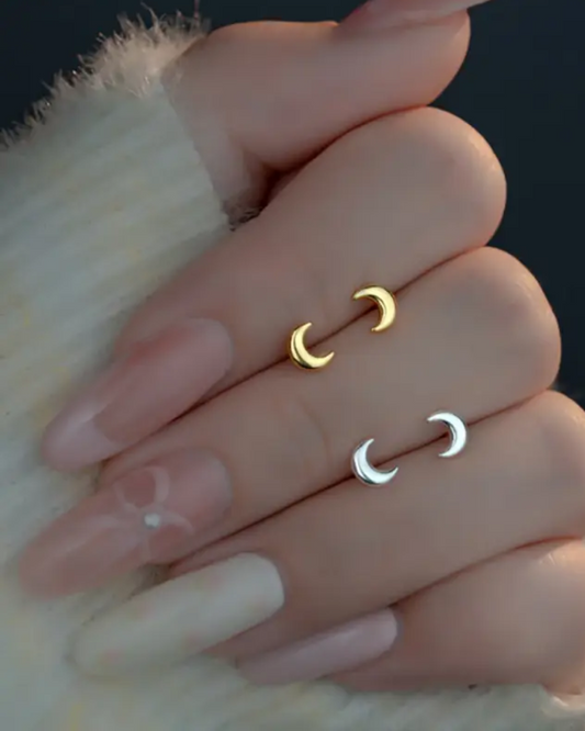 Tiny Crescent Moon Earrings Gold And Silver