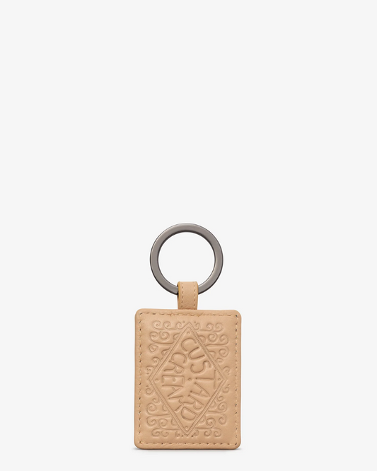 Custard Cream Biscuit Real Leather Key Ring