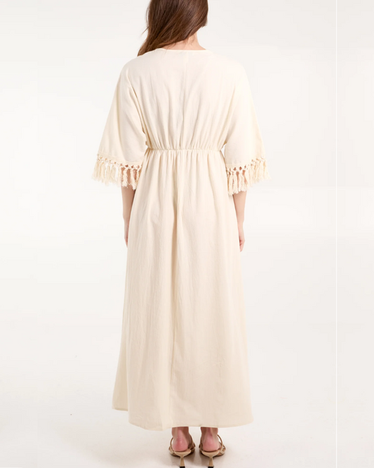 Crochet And Tassel Plunge Maxi Dress