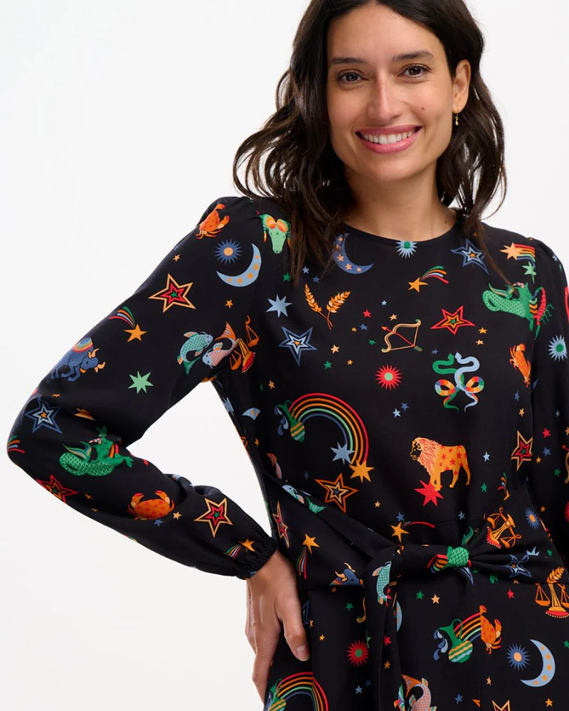 Oksana Zodiac Rainbow Skies Midi Dress By Sugarhill Brighton