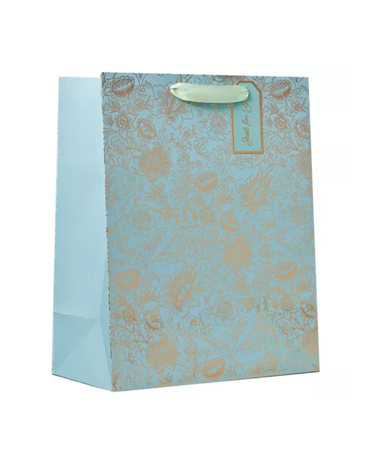 Blooms Turquoise Gold Foiled Gift Bag