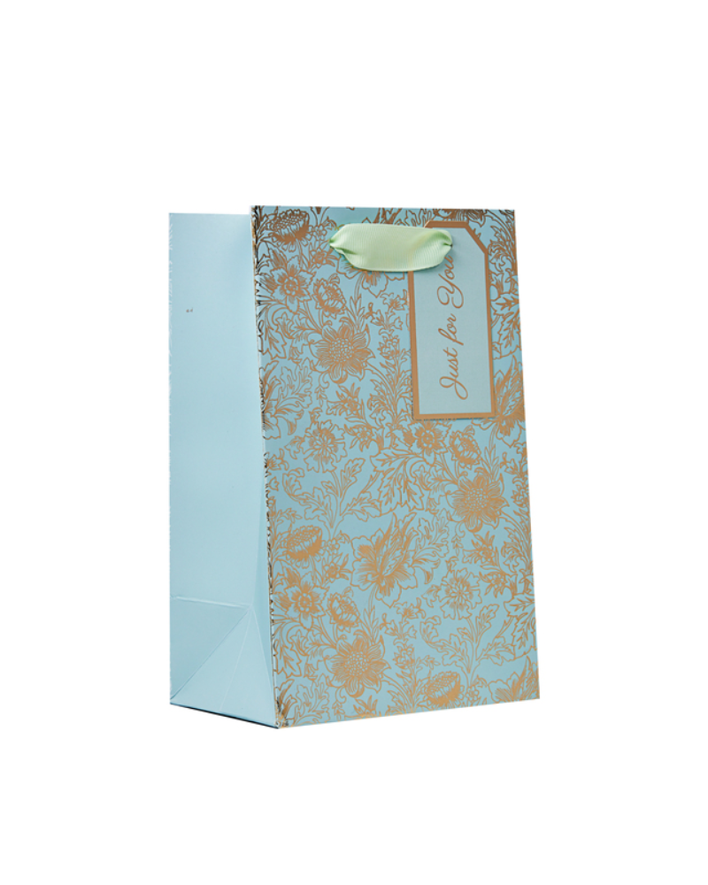 Blooms Turquoise Gold Foiled Gift Bag