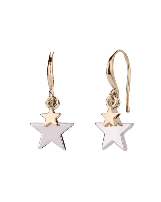 Double Star Drop Earrings Gold On Silver