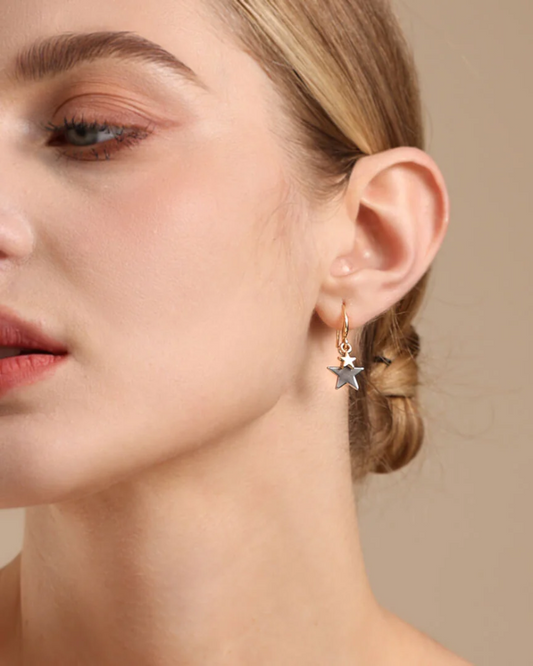Double Star Drop Earrings Gold On Silver