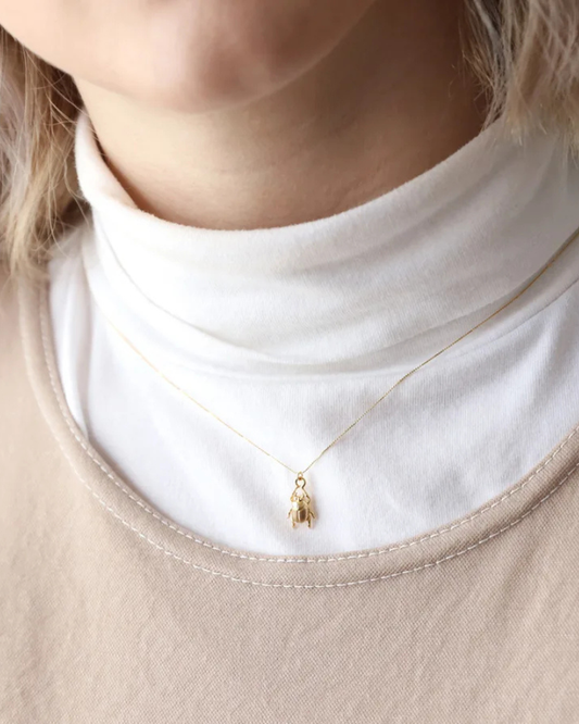 Delicate Gold Beetle Pendant Necklace