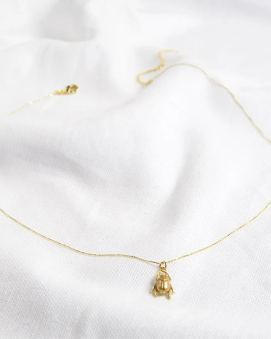 Delicate Gold Beetle Pendant Necklace