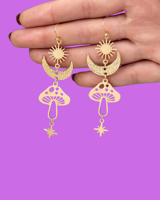 Brass Celestial Mushroom Earrings