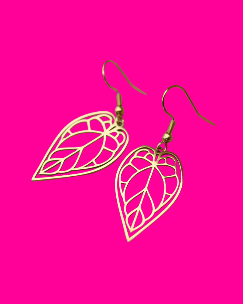 Brass Leaf Outline Earrings