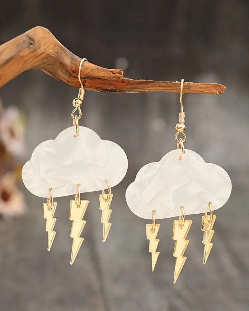 Gold Thunderbolt Cloud Earrings