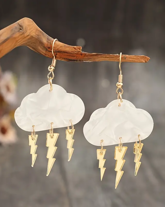 Gold Thunderbolt Cloud Earrings