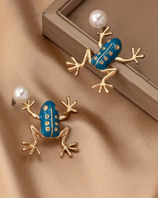 Frog Pearl Gold Earrings