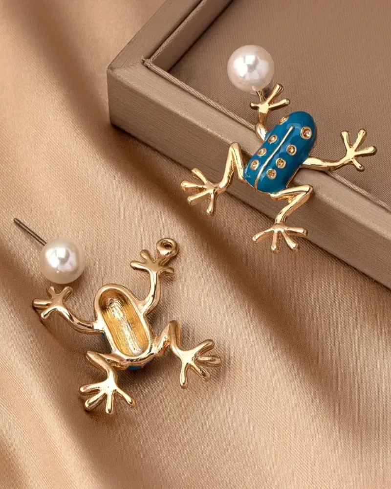 Frog Pearl Gold Earrings