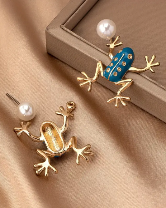 Frog Pearl Gold Earrings