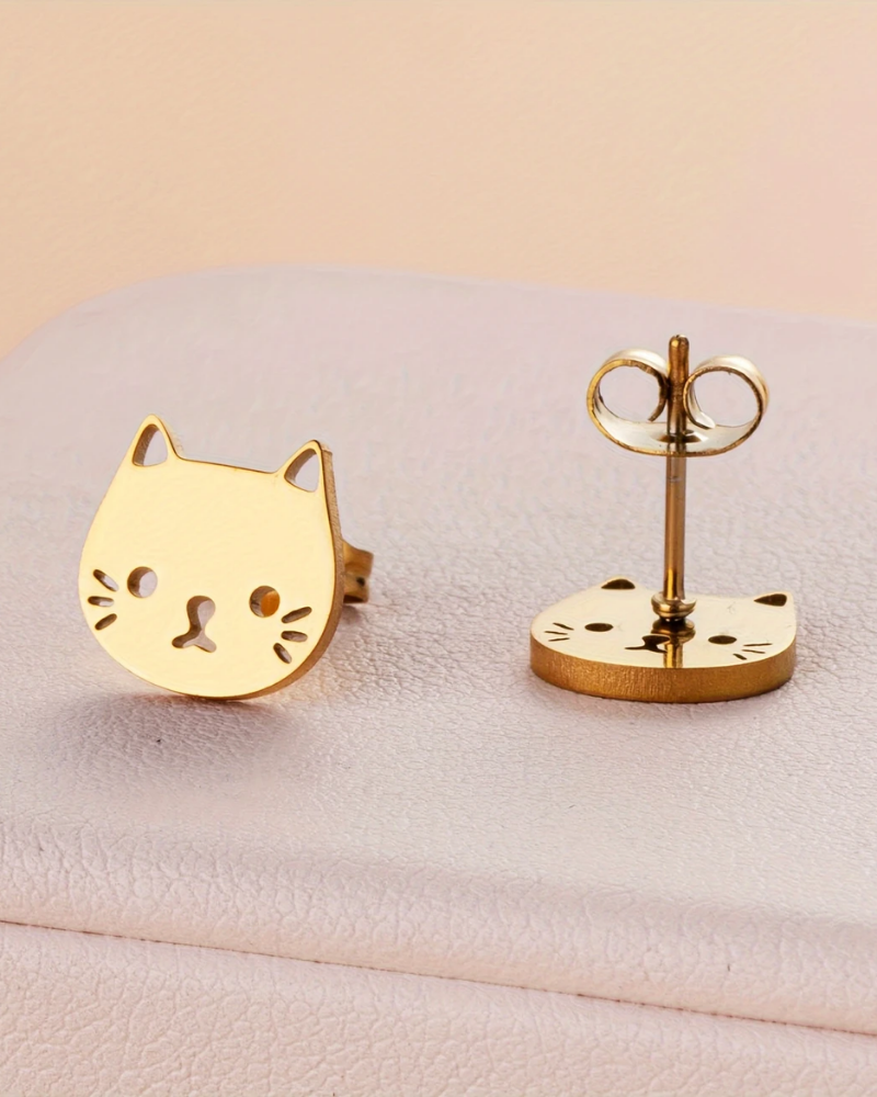 Cute Kitty Cat Face Stud Earrings