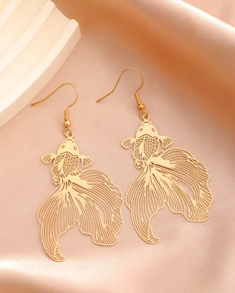 Koi Fish Drop Earrings Gold