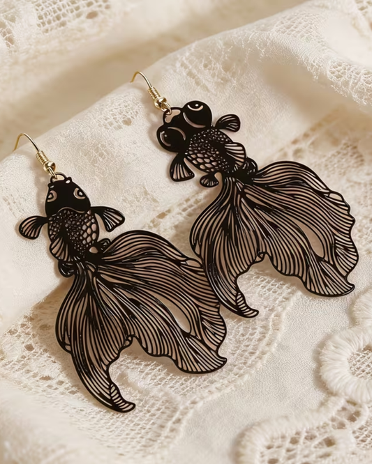 Koi Fish Drop Earrings Black