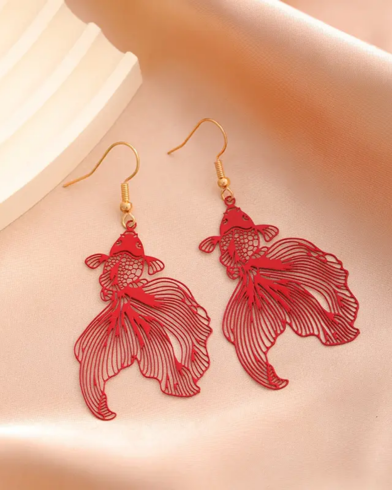Koi Fish Drop Earrings Red