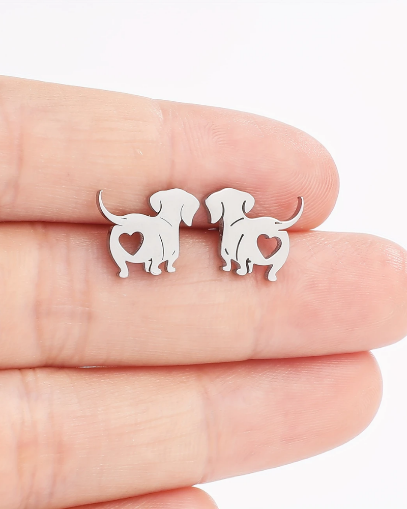 Love Heart Dog Dachshund Stud Earrings
