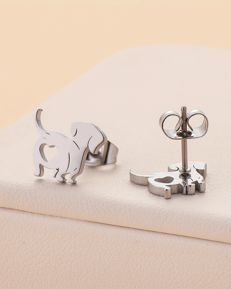 Love Heart Dog Dachshund Stud Earrings