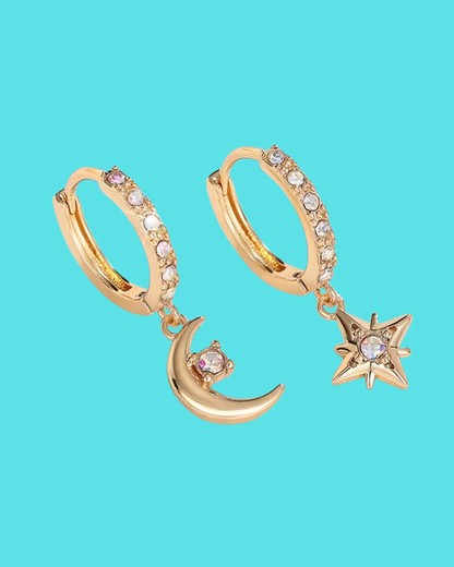 Moon Star Mismatch Huggie Hoop Earrings