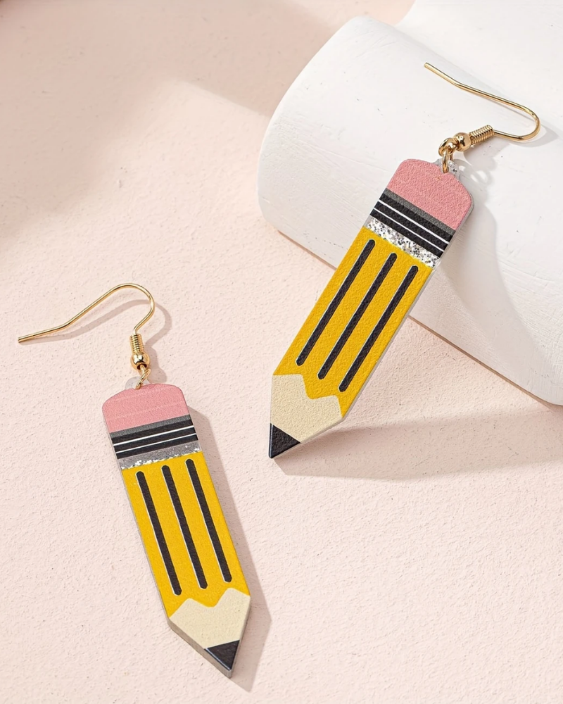 HB Pencil Wooden Drop Earrings