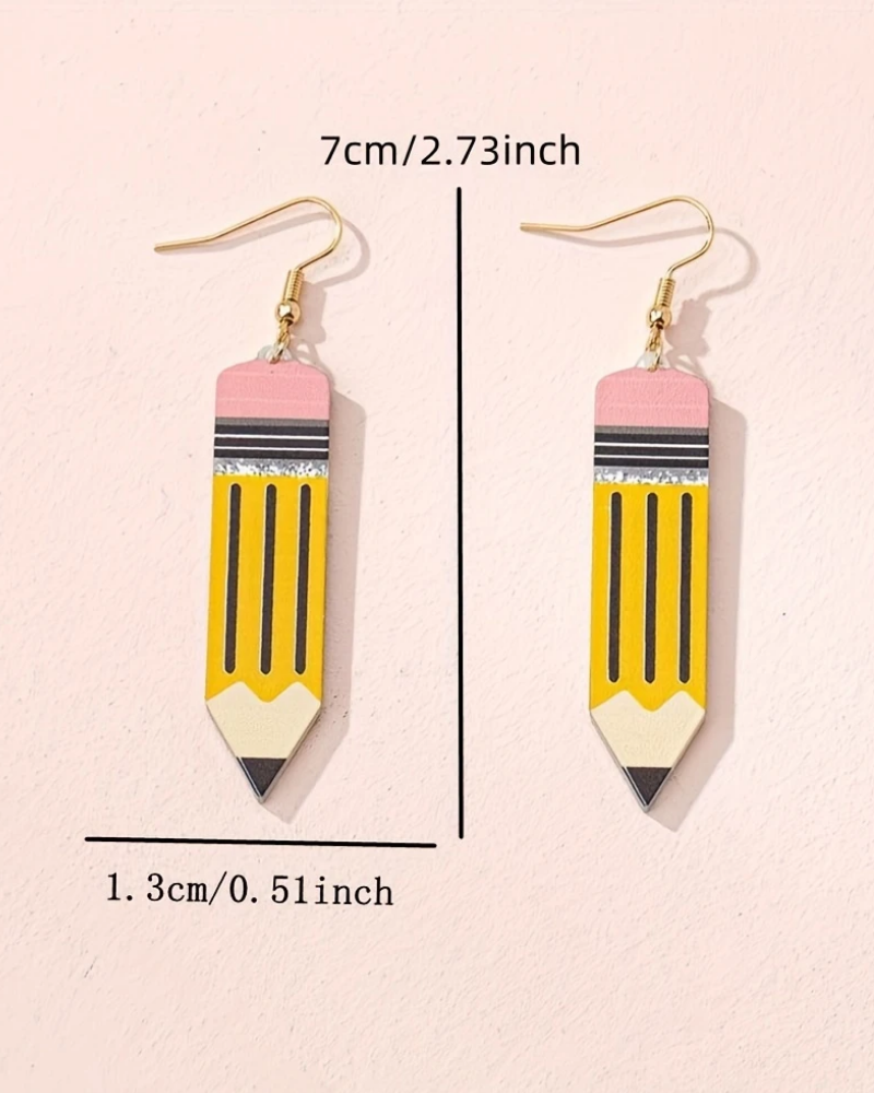 HB Pencil Wooden Drop Earrings