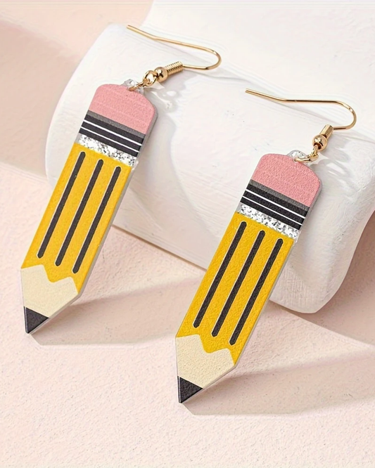 HB Pencil Wooden Drop Earrings