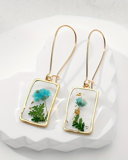 Real Flower Drop Earrings Gold Assorted