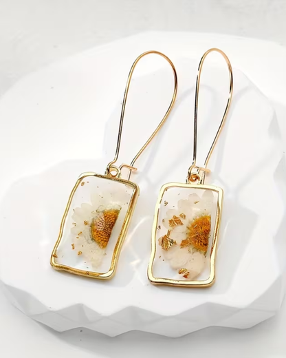 Real Flower Drop Earrings Gold Assorted