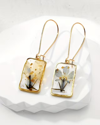 Real Flower Drop Earrings Gold Assorted