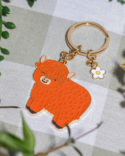 Highland Cow Enamel Keyring