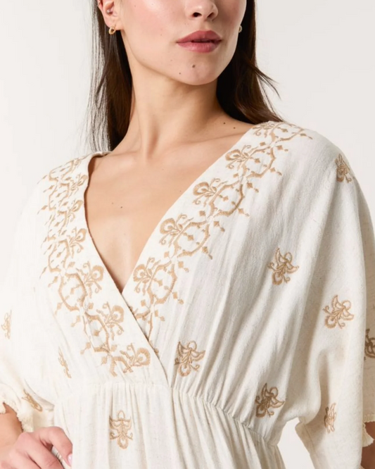 Embroidered Linen Tassels Maxi Dress