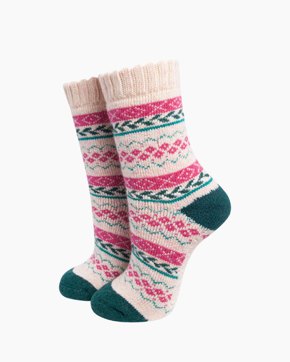 Fair Isle Patterned Wool Socks In Raspberry