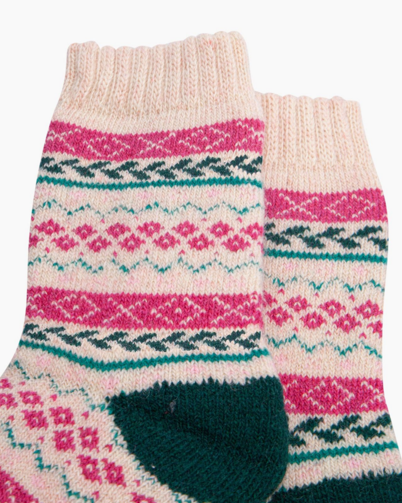 Fair Isle Patterned Wool Socks In Raspberry