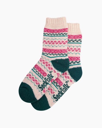 Fair Isle Patterned Wool Socks In Raspberry