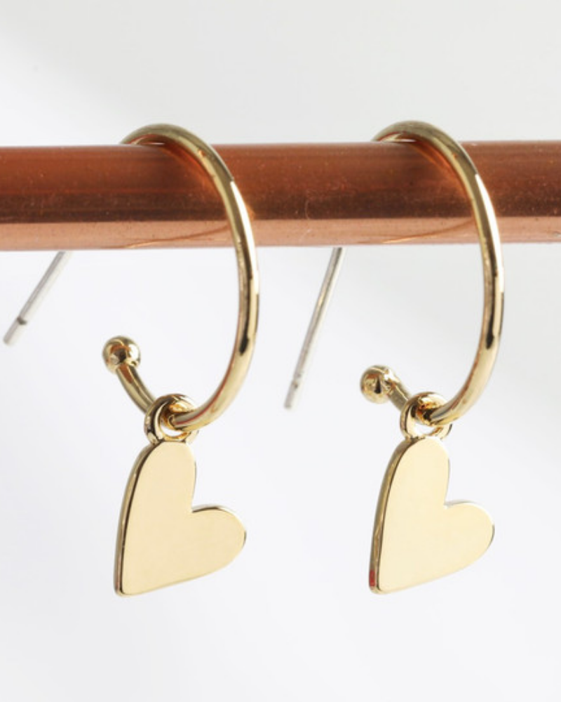 Falling Heart Hoops 18k Gold