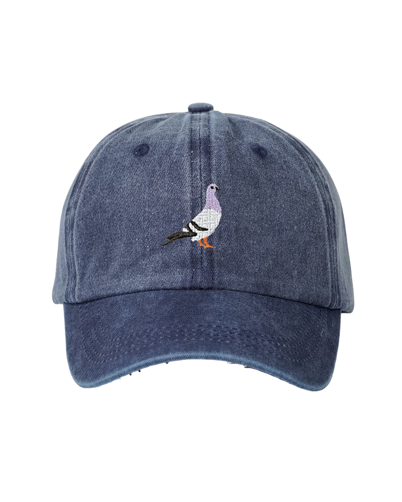 Embroidered Pigeon Trucker Cap Navy Blue