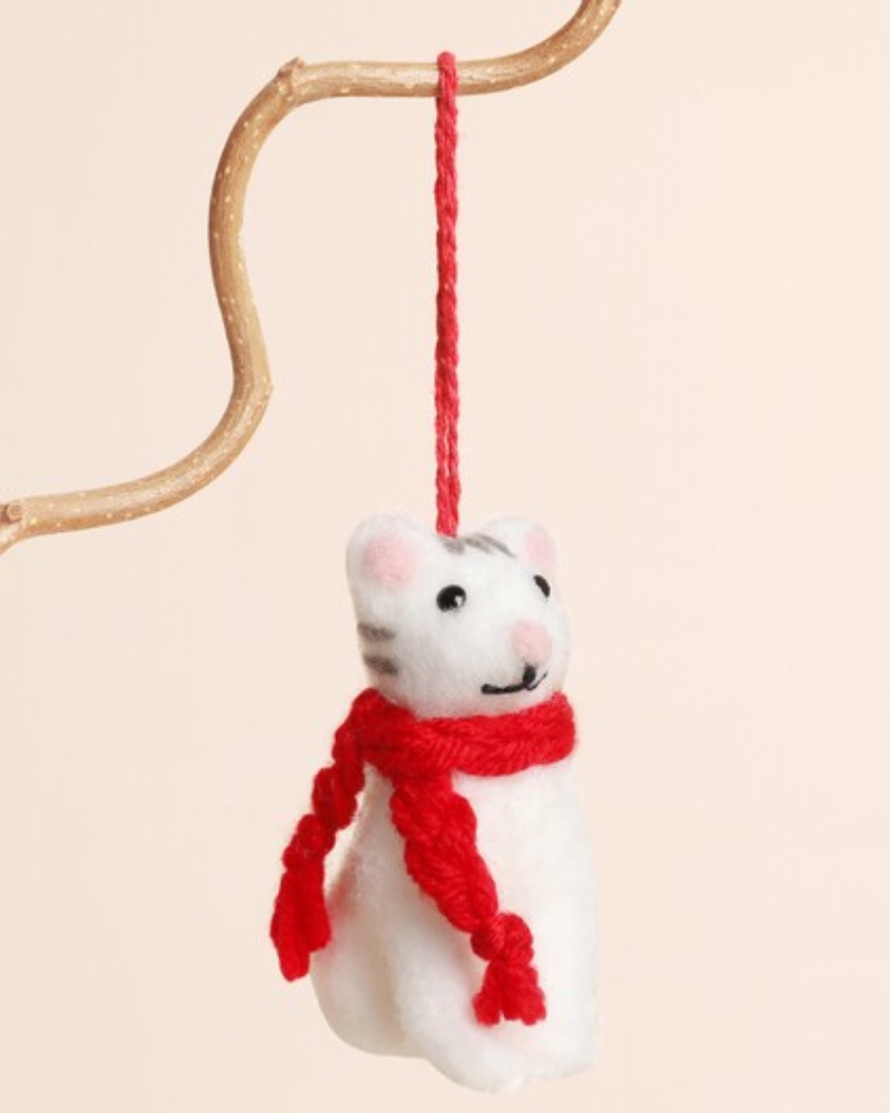 Felt Cat With Scarf Christmas Hanging Decoration
