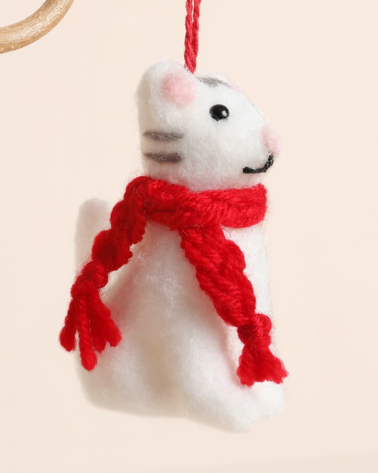 Felt Cat With Scarf Christmas Hanging Decoration