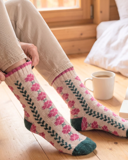 Flower Patterned Wool Socks In Raspberry