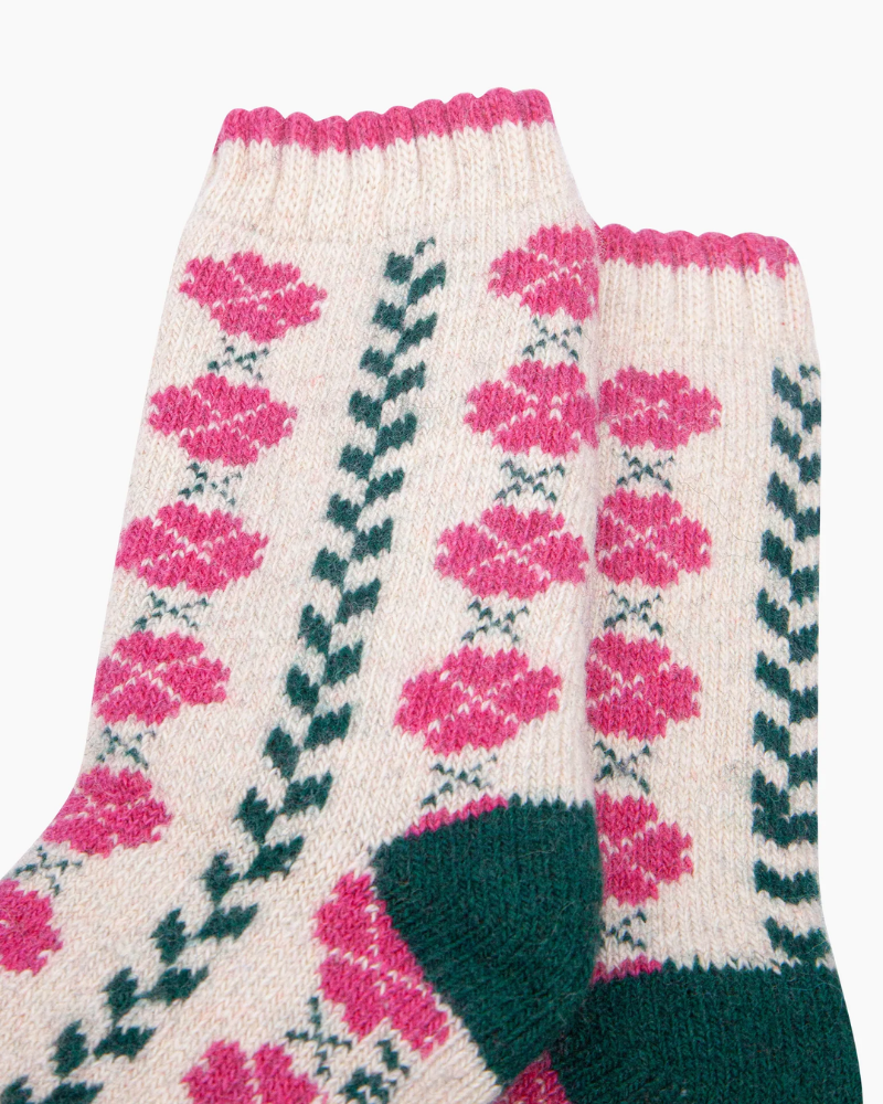Flower Patterned Wool Socks In Raspberry