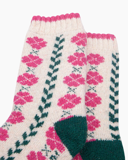 Flower Patterned Wool Socks In Raspberry
